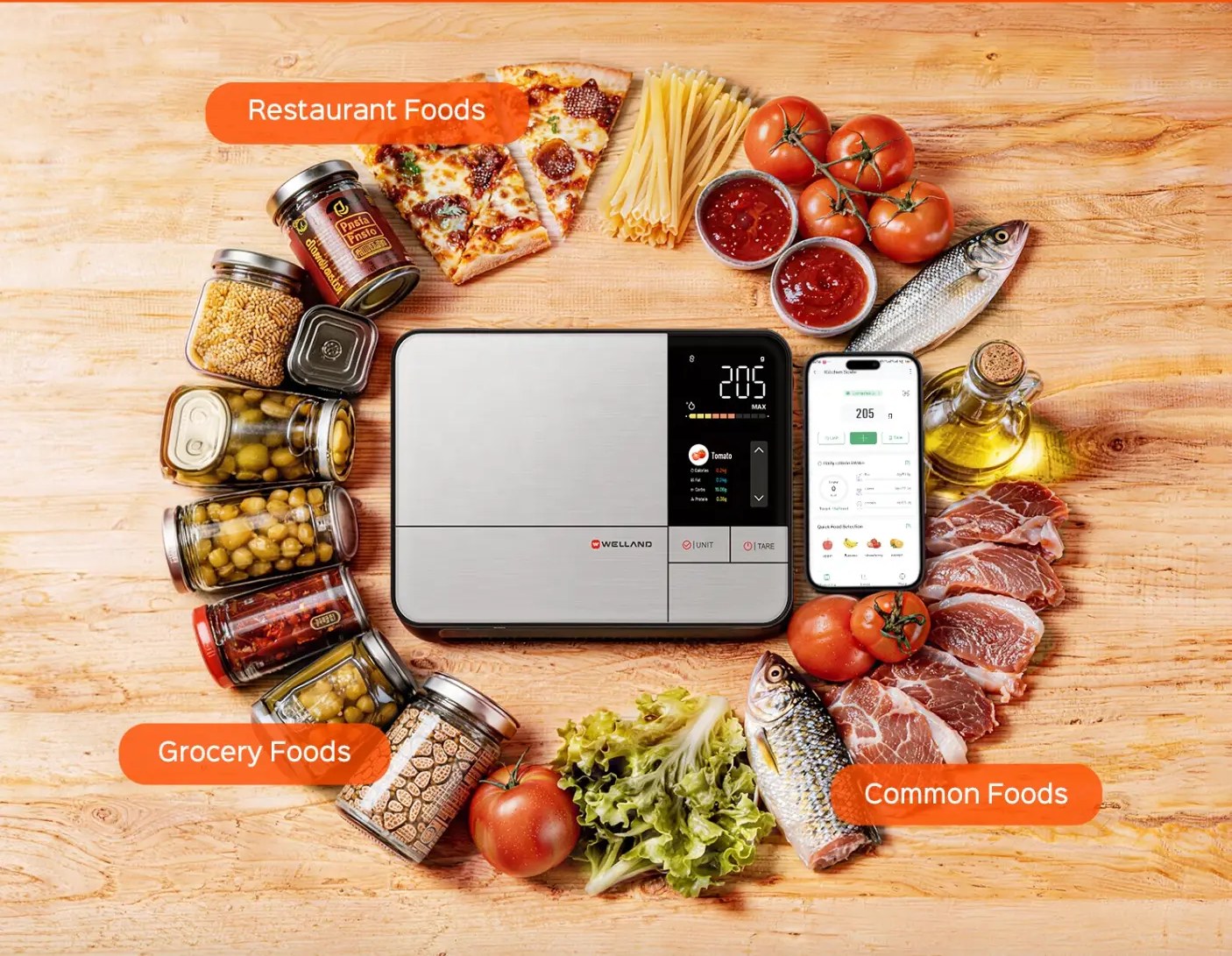 SyncBody Kitchen surrounded by groceries, restaurant food and pantry staples