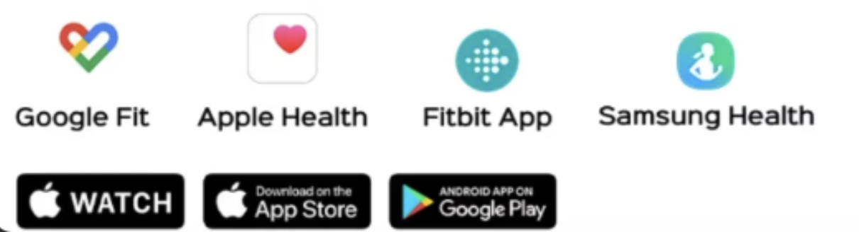 Works with Google Fit, Apple Health, Fitbit App and Samsung Health. Available on Apple Watch, App Store and Google Play